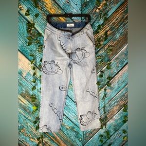 Oloey Garfield Black Cartoon Art Blue Jeans